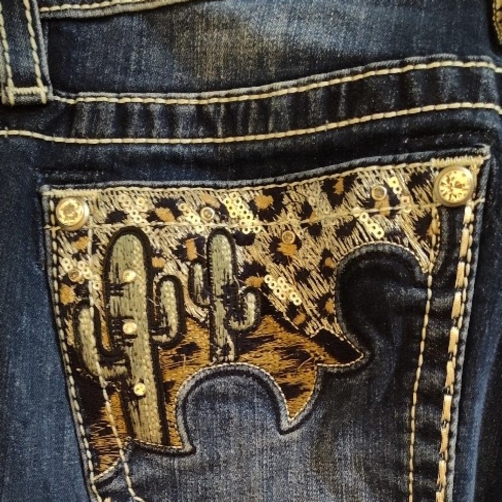 🌵🐆🏜Miss Me Desert Bliss Leopard Cactus Mid Rise Bootcut Jeans 29x34 Like NEW